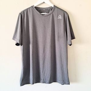 Reebok Gray Crewneck Short Sleeve Active Tee w Contrasting Blue Stitches - M